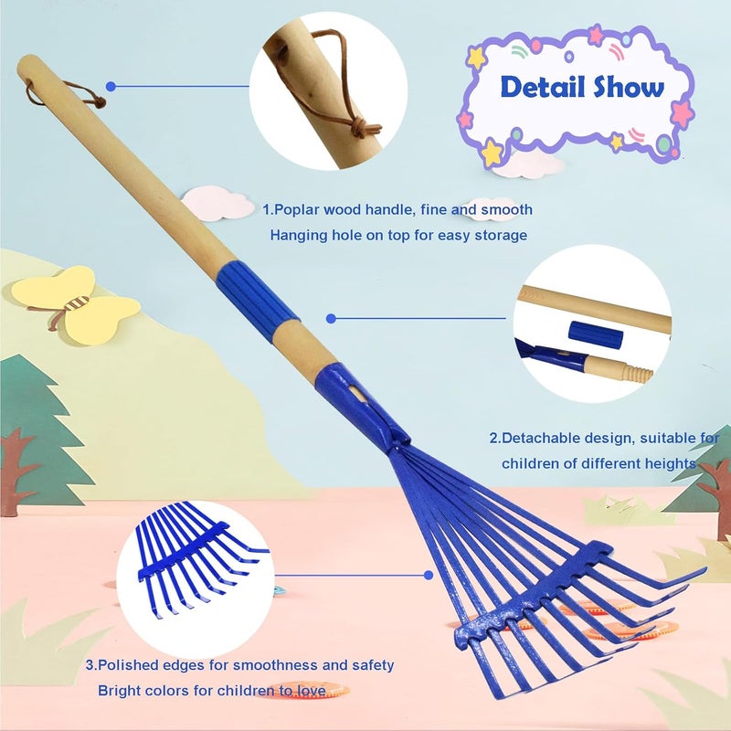 Xifando Kids Leaf Rake-Small Wooden Handle Leaf Rake with Metal Tines, 27inches /69cm Length, for Kids Enjoy Garden Cleaning Activities (Blue) - Image 5